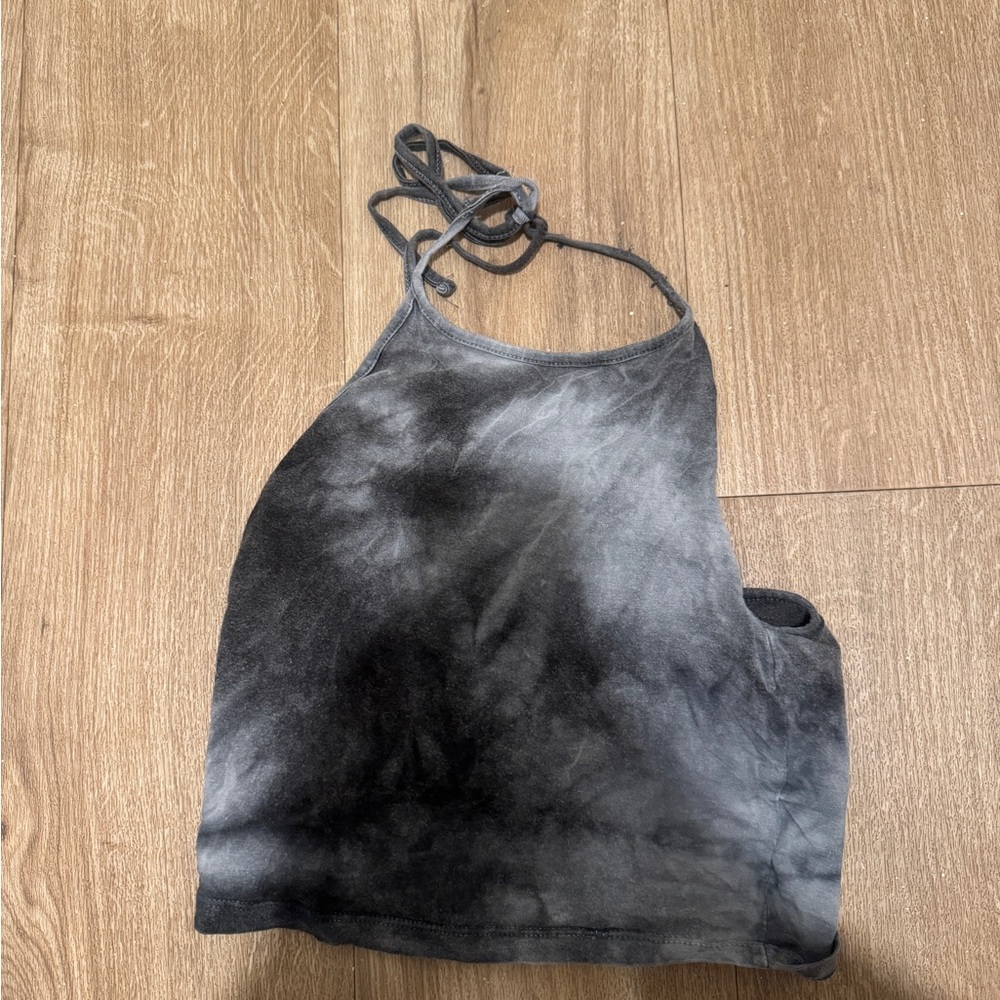 Brandy Melville Black and Gray Tie-Dye Halter Top